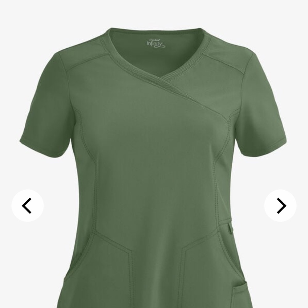 Cherokee infinity olive green scrub top- used